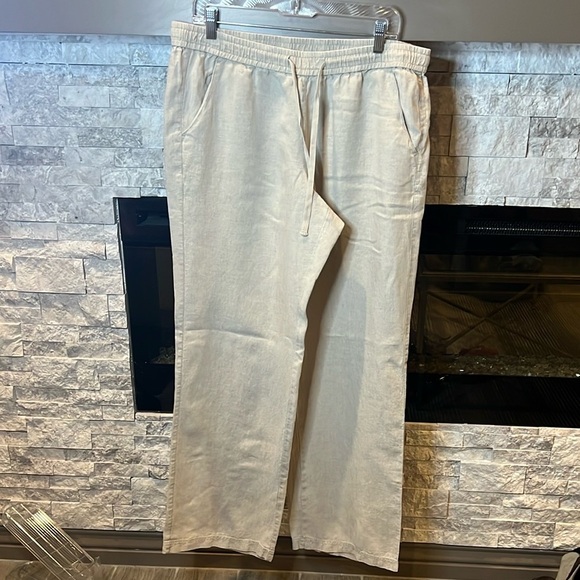 Tommy Bahama Light Tan Linen draw string waist Pants size Large - Picture 1 of 11